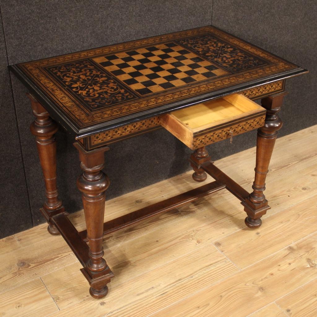 19th Century Inlaid Wood French Antique Game Table, 1880 2