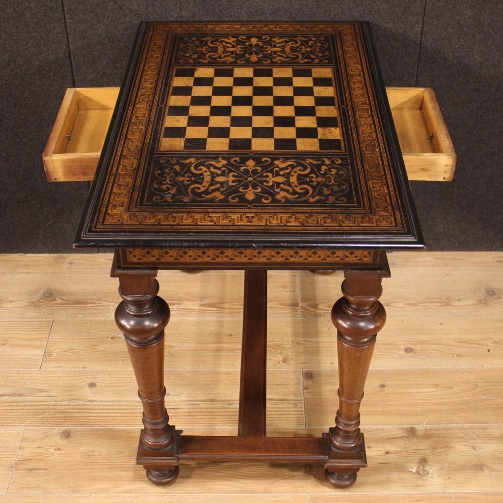 19th Century Inlaid Wood French Antique Game Table, 1880 4