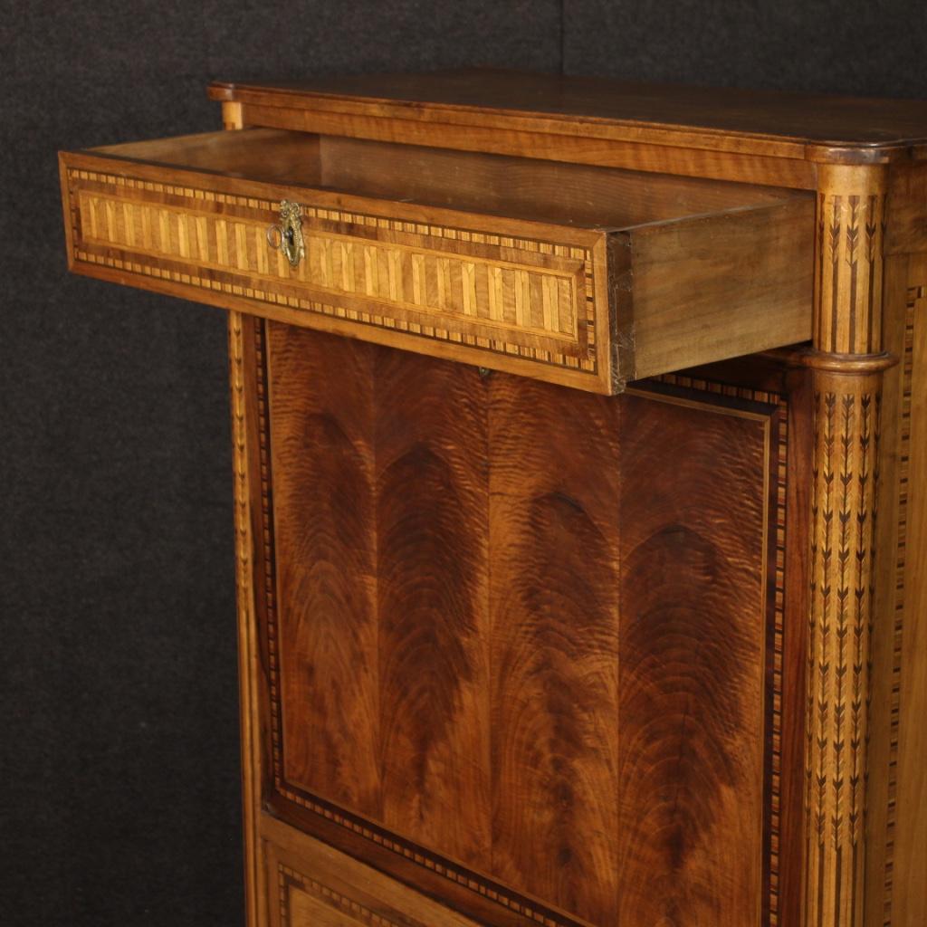 19th Century Inlaid Wood French Louis XVI Secrétaire, 1820 In Fair Condition In Vicoforte, Piedmont