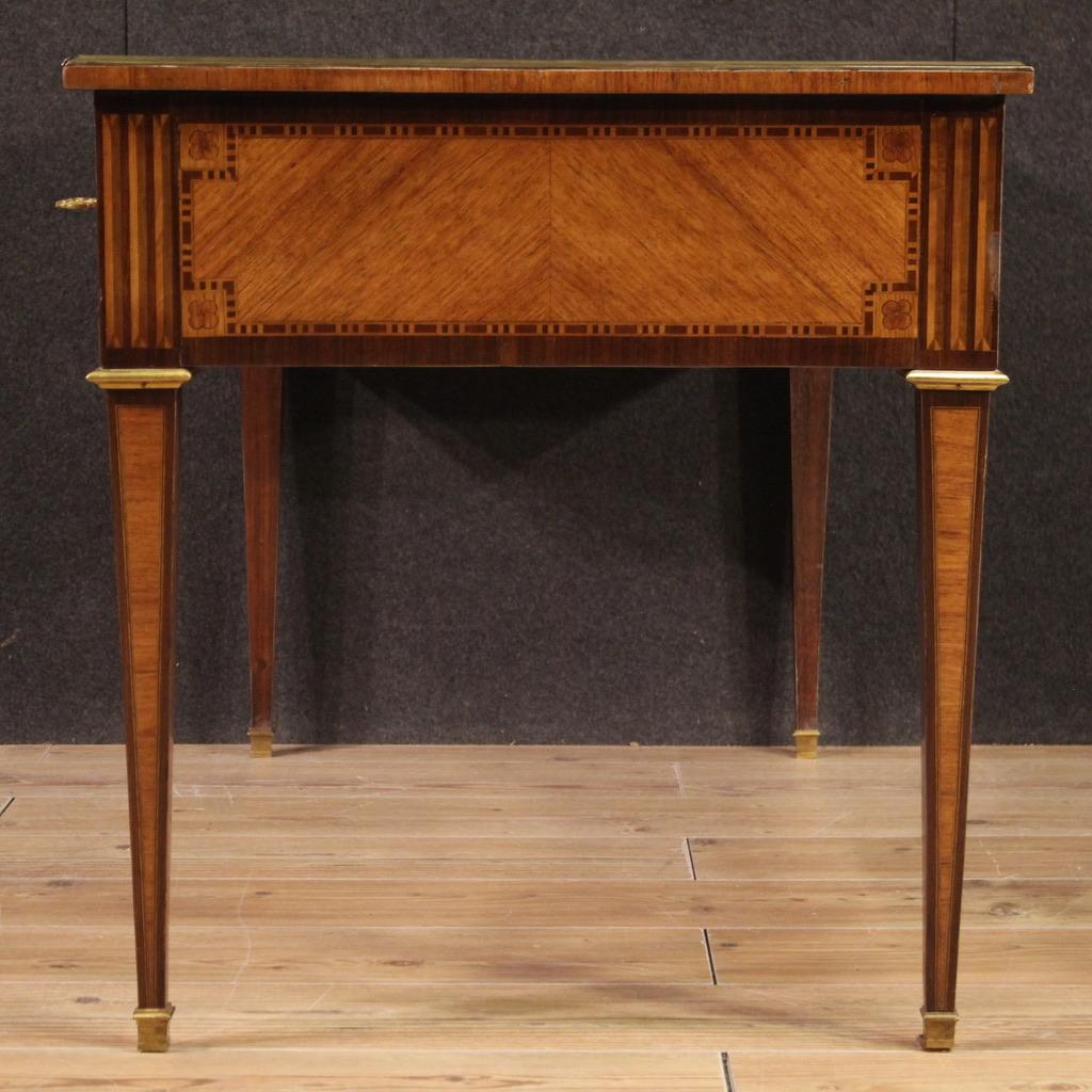 19th Century Inlaid Wood French Louis XVI Style Napoleon III Era Writing Desk In Good Condition For Sale In Vicoforte, Piedmont