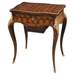 19th Century Inlaid Wood French Napoleon III Sewing Table, 1880s