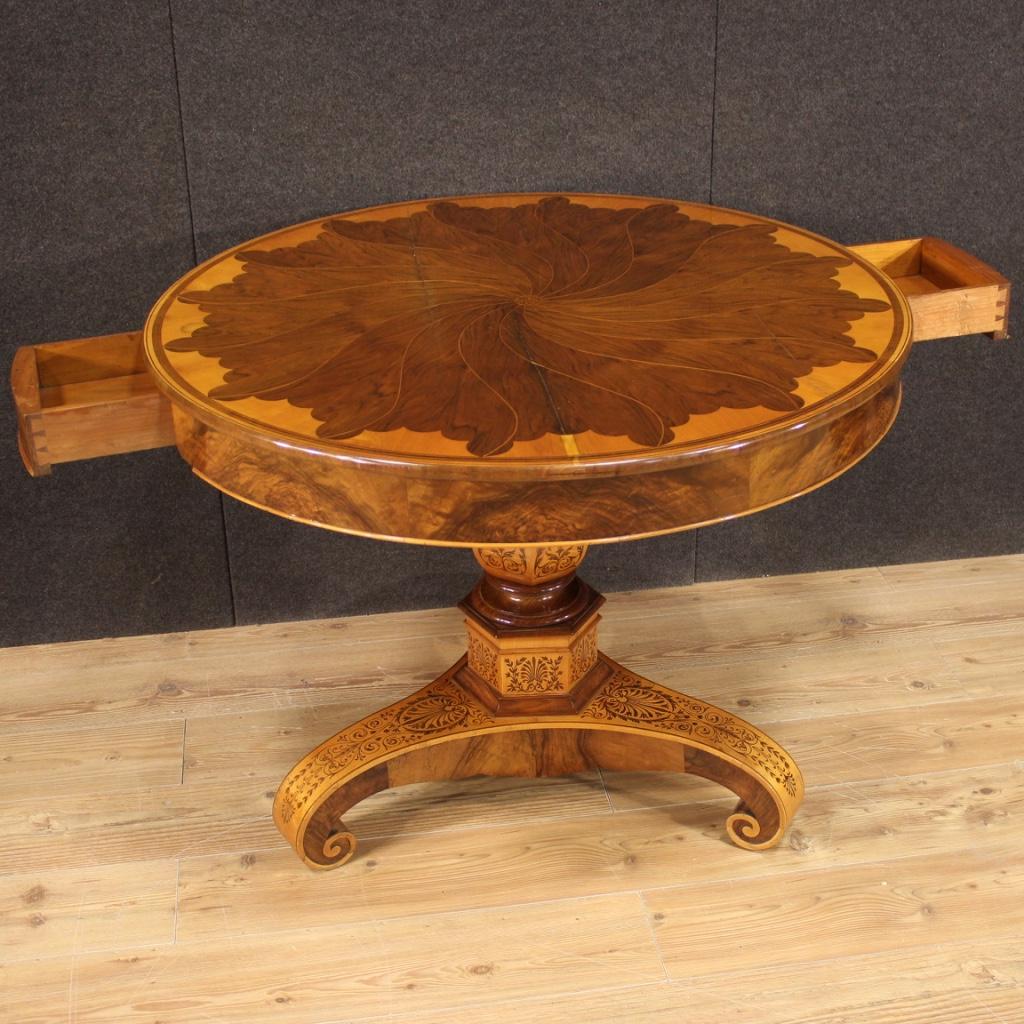 19th Century Inlaid Wood Italian Charles X Living Room Table, 1830 2