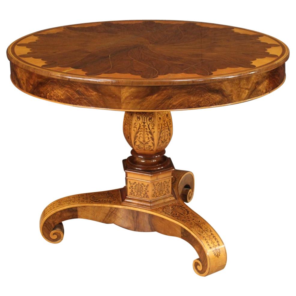 19th Century Inlaid Wood Italian Charles X Living Room Table, 1830