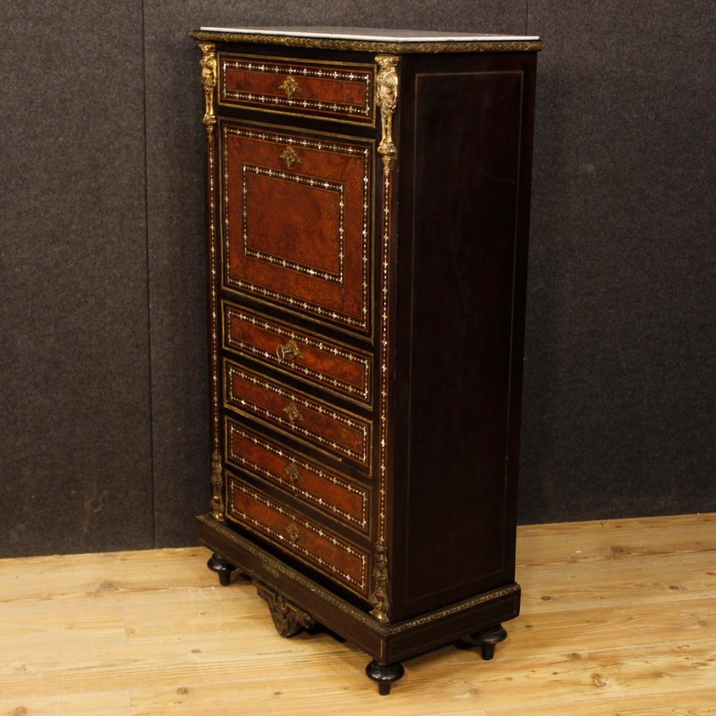 19th Century Inlaid Wood Marble Top French Secrétaire, 1880 1