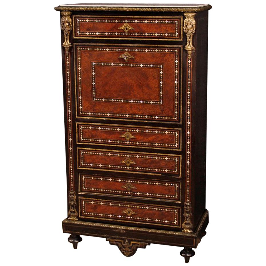 19th Century Inlaid Wood Marble Top French Secrétaire, 1880
