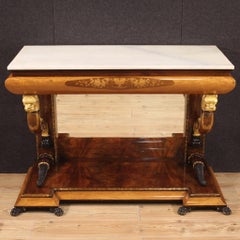 19th-Century Inlaid Wood Spanish Console Table with Marble Top, 1860