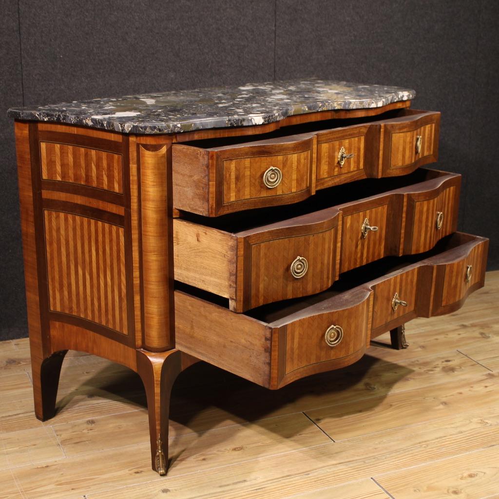 19th Century Inlaid Wood Marble Top Transition Style French Commode, 1870s For Sale 7