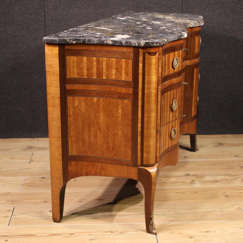 Late 19th Century 19th Century Inlaid Wood Marble Top Transition Style French Commode, 1870s For Sale