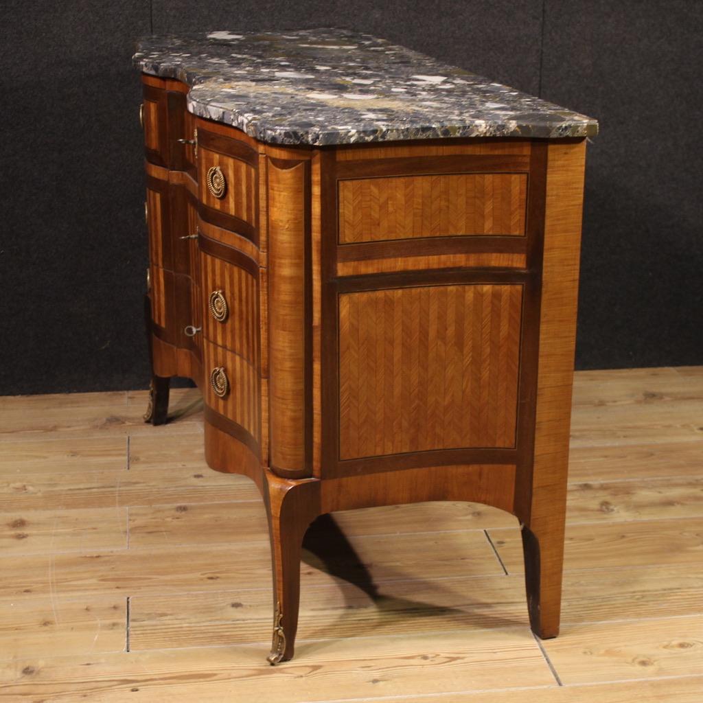 19th Century Inlaid Wood Marble Top Transition Style French Commode, 1870s For Sale 3