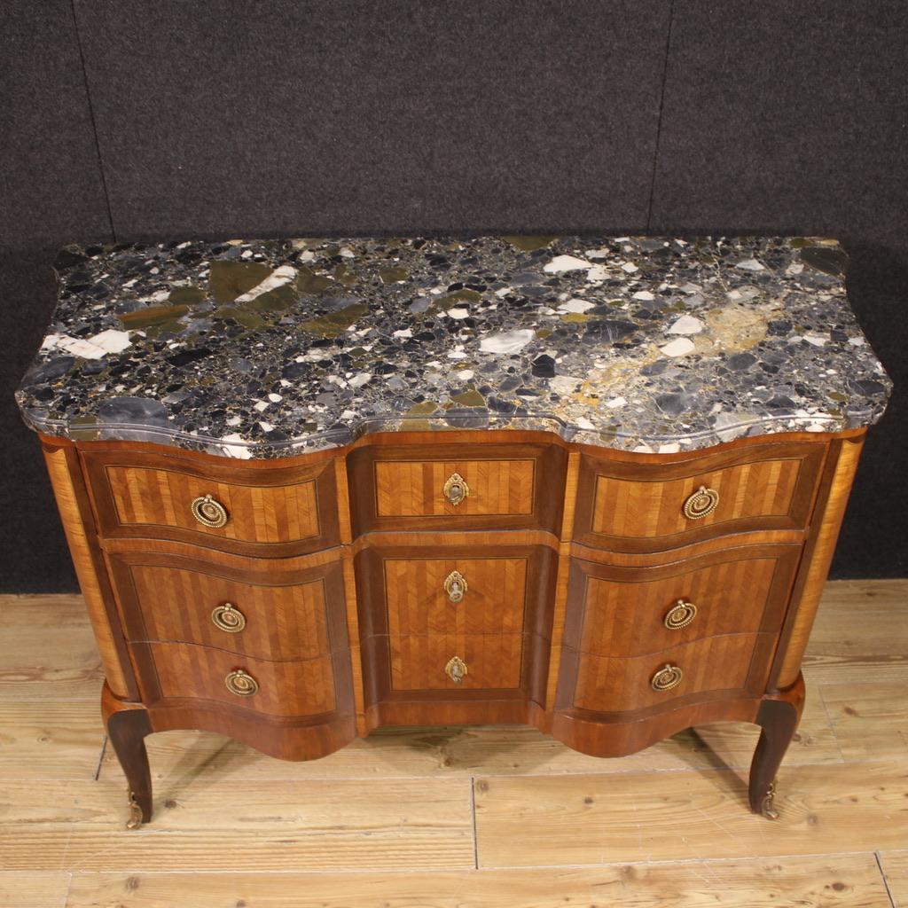 19th Century Inlaid Wood Marble Top Transition Style French Commode, 1870s For Sale 4
