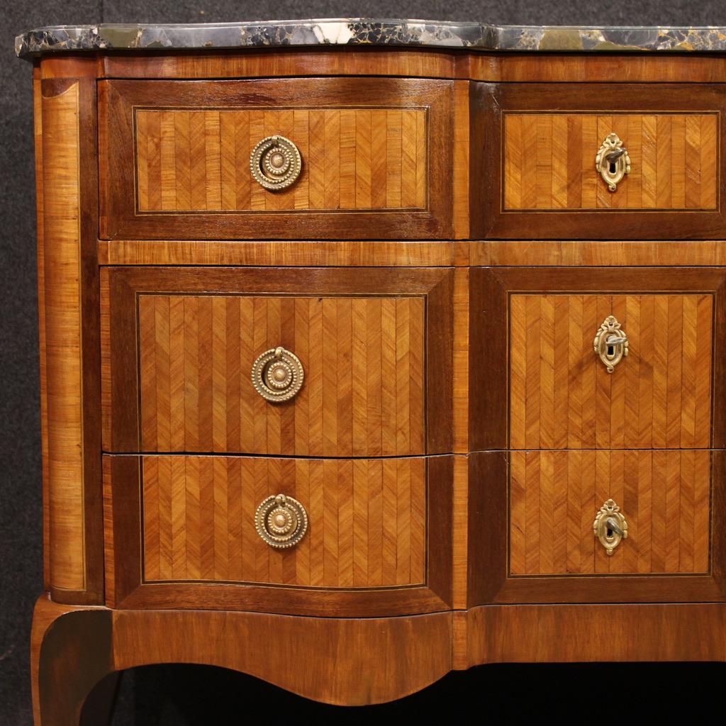 19th Century Inlaid Wood Marble Top Transition Style French Commode, 1870s For Sale 5