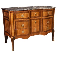 19th Century Inlaid Wood Marble Top Transition Style French Commode, 1870s