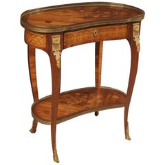19th Century Inlaid Wood with Gilt Bronze and Brass French Side Table Desk, 1870