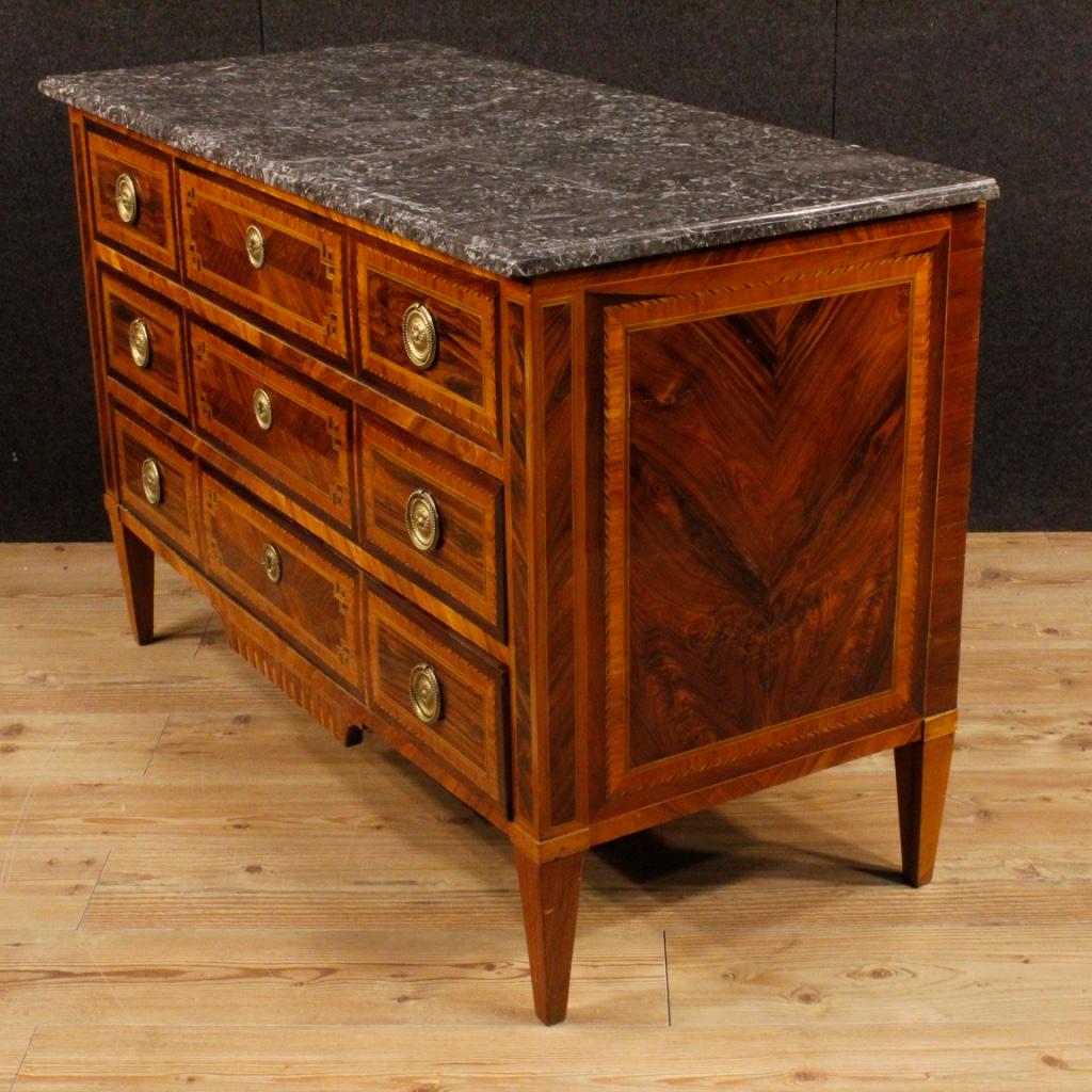 19th Century Inlaid Wood with Marble Top French Louis XVI Style Dresser, 1880 3
