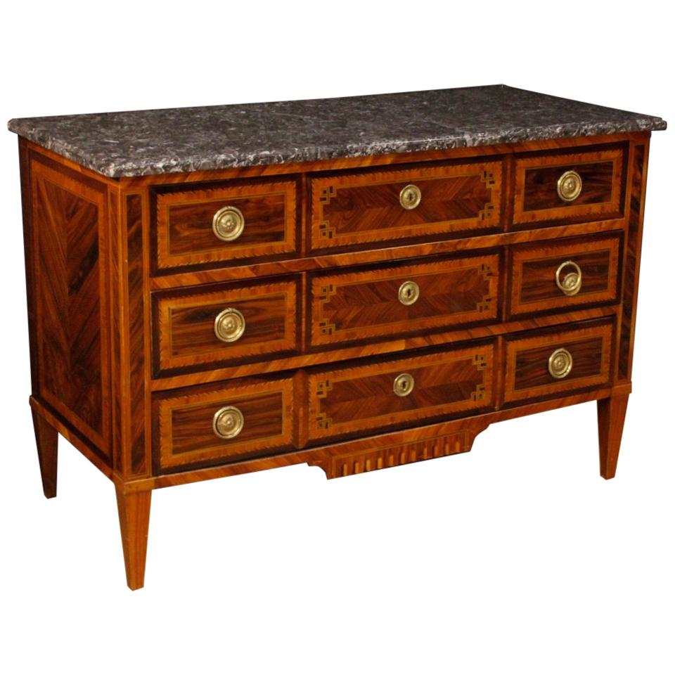 19th Century Inlaid Wood with Marble Top French Louis XVI Style Dresser, 1880