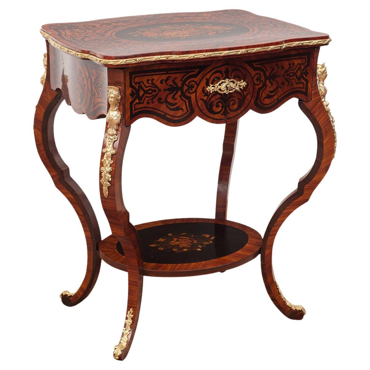 19th Century, Inlaid Work Table, with Gilt Bronze