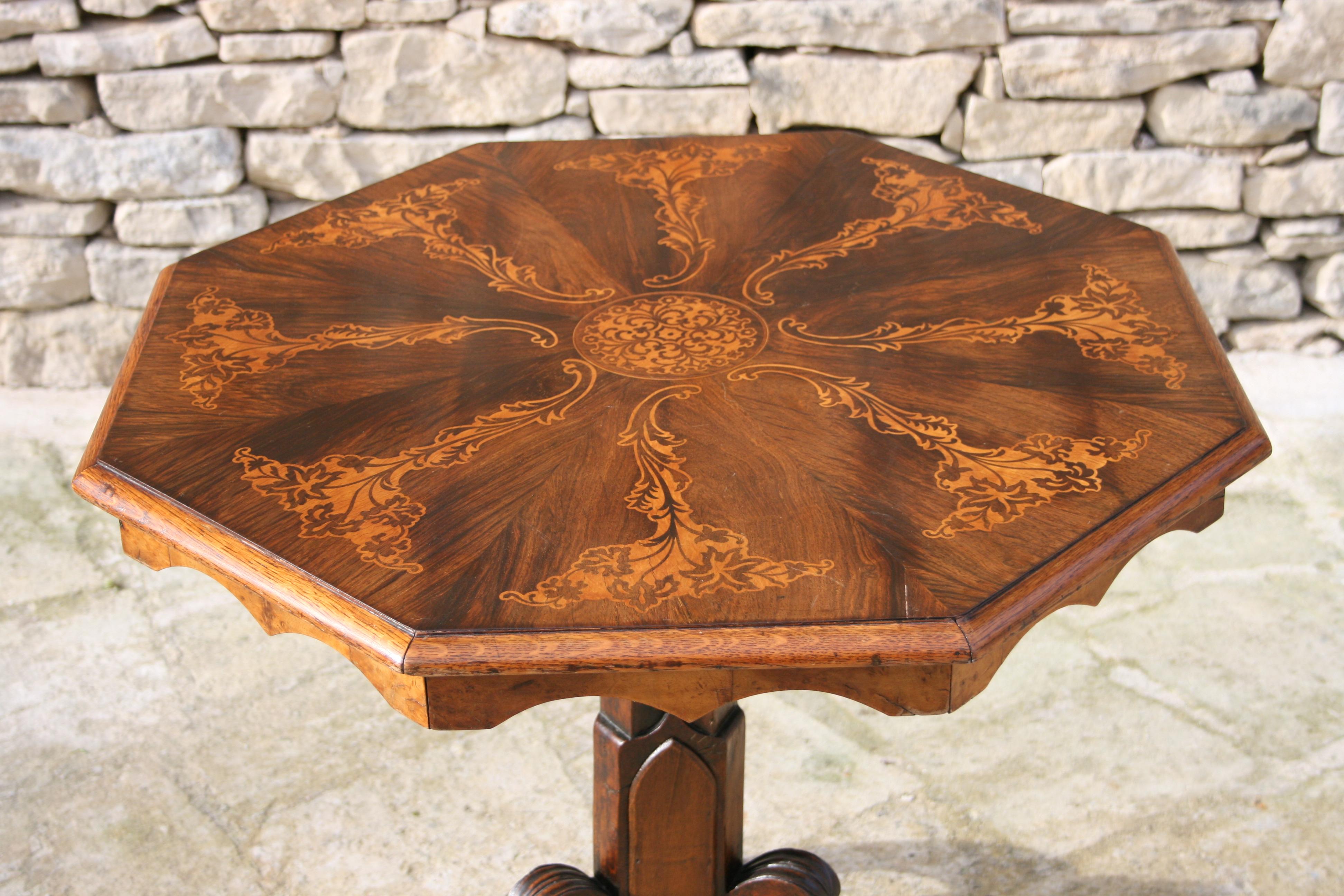 Wood 19th Century Inlay Italian Pedestal Table For Sale