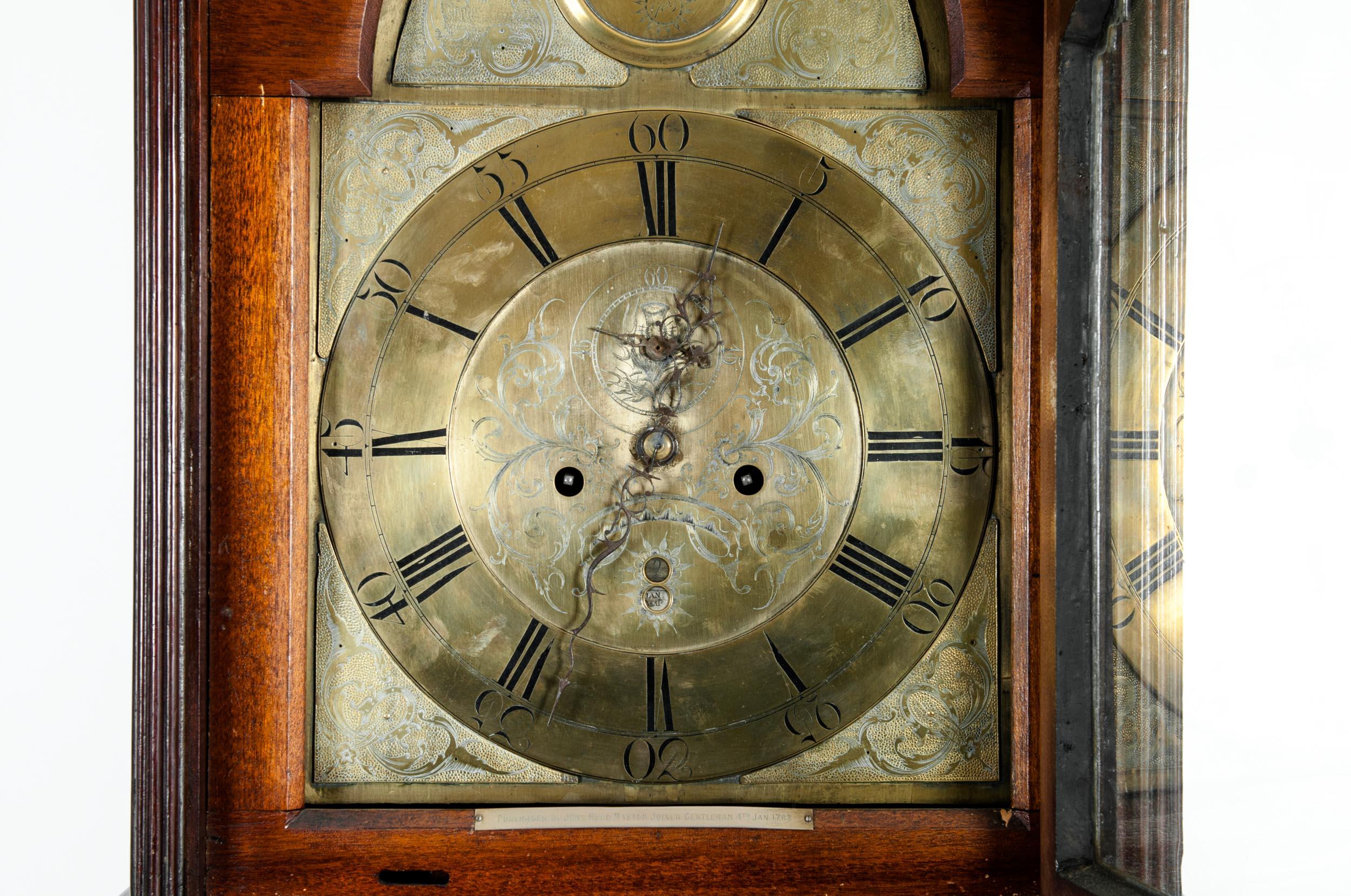 Bronze 18th Century Inlay Mahogany Wood Long Case Clock