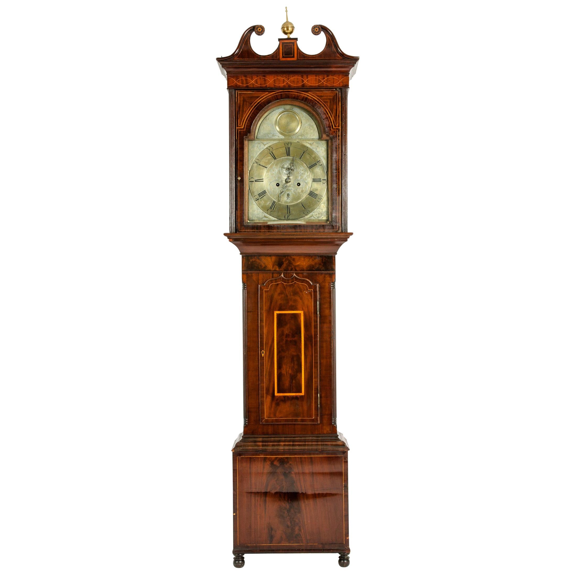 18th Century Inlay Mahogany Wood Long Case Clock