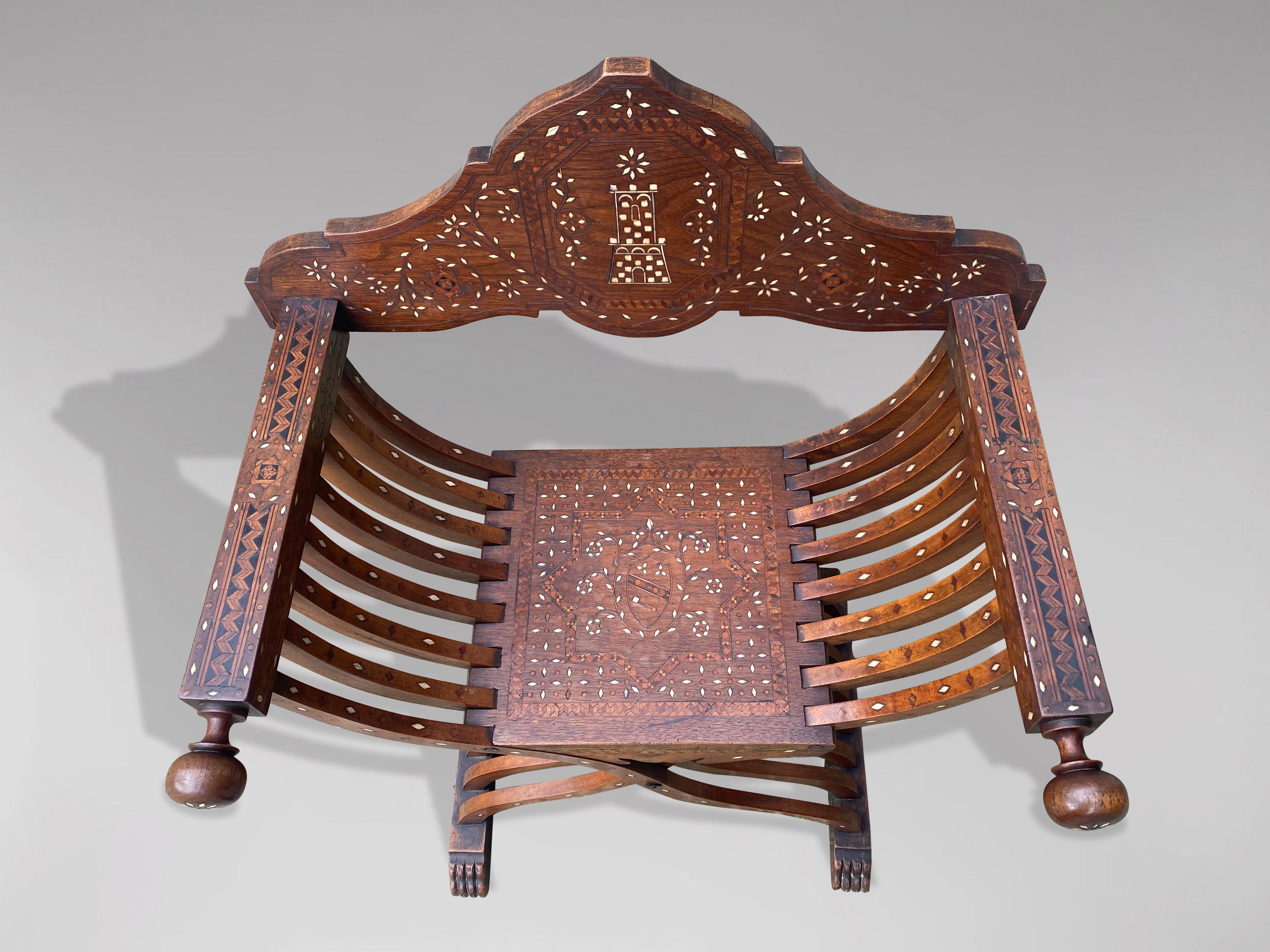 19th Century Inlay Savonarola Armchair In Good Condition For Sale In Petworth,West Sussex, GB