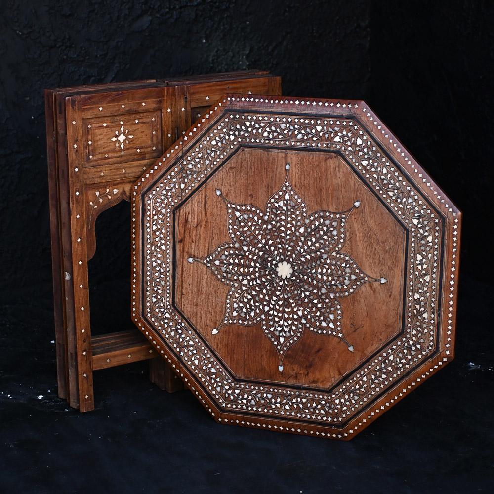 19th century inlayed Hoshiarpur occasional folding side table 4