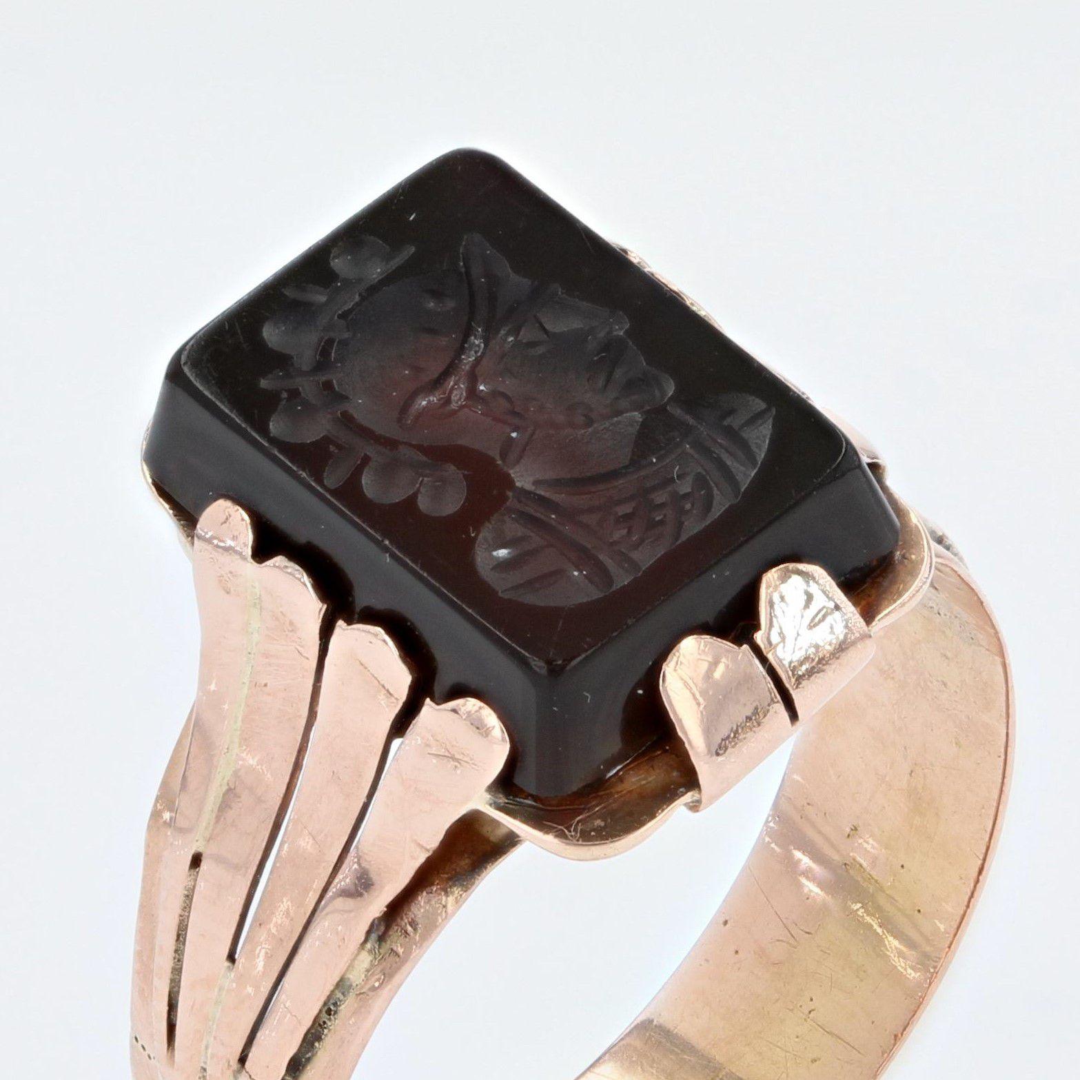 Uncut 19th Century Intaglio 18 Karat Rose Gold Ring For Sale