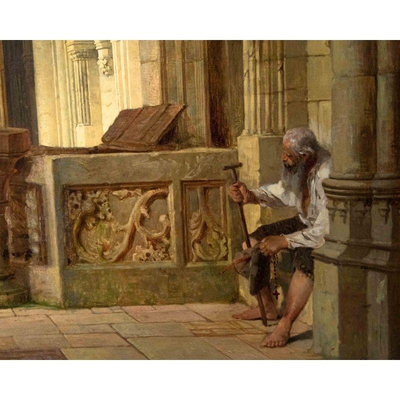 19th Century Interior of Gothic Cathedral Painting Oil on Canvas 2