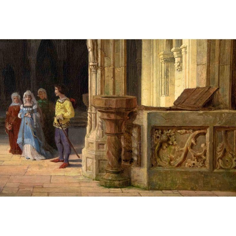 19th Century Interior of Gothic Cathedral Painting Oil on Canvas 3