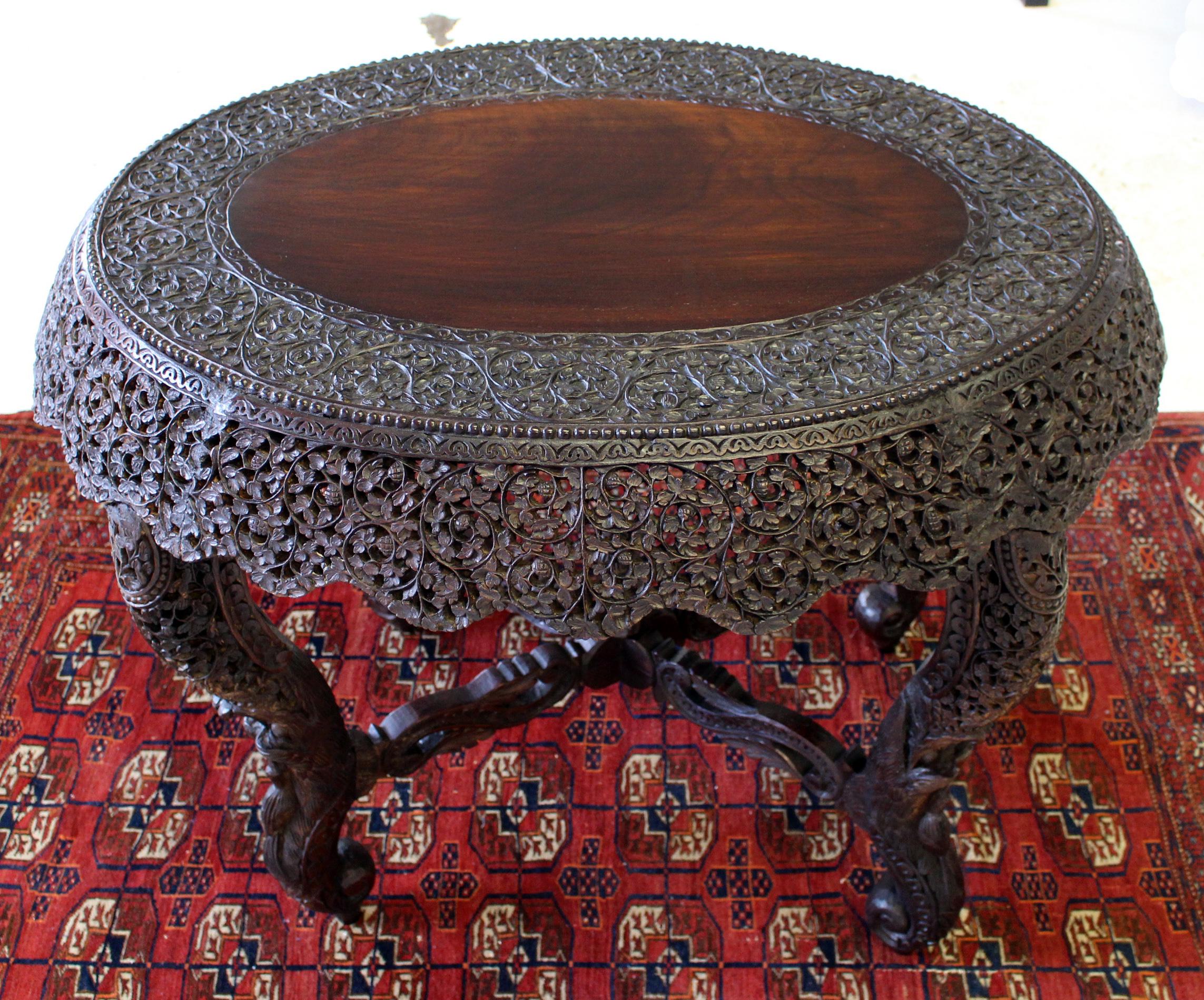 19th Century Intricately Carved Anglo-Indian Center Table For Sale 3