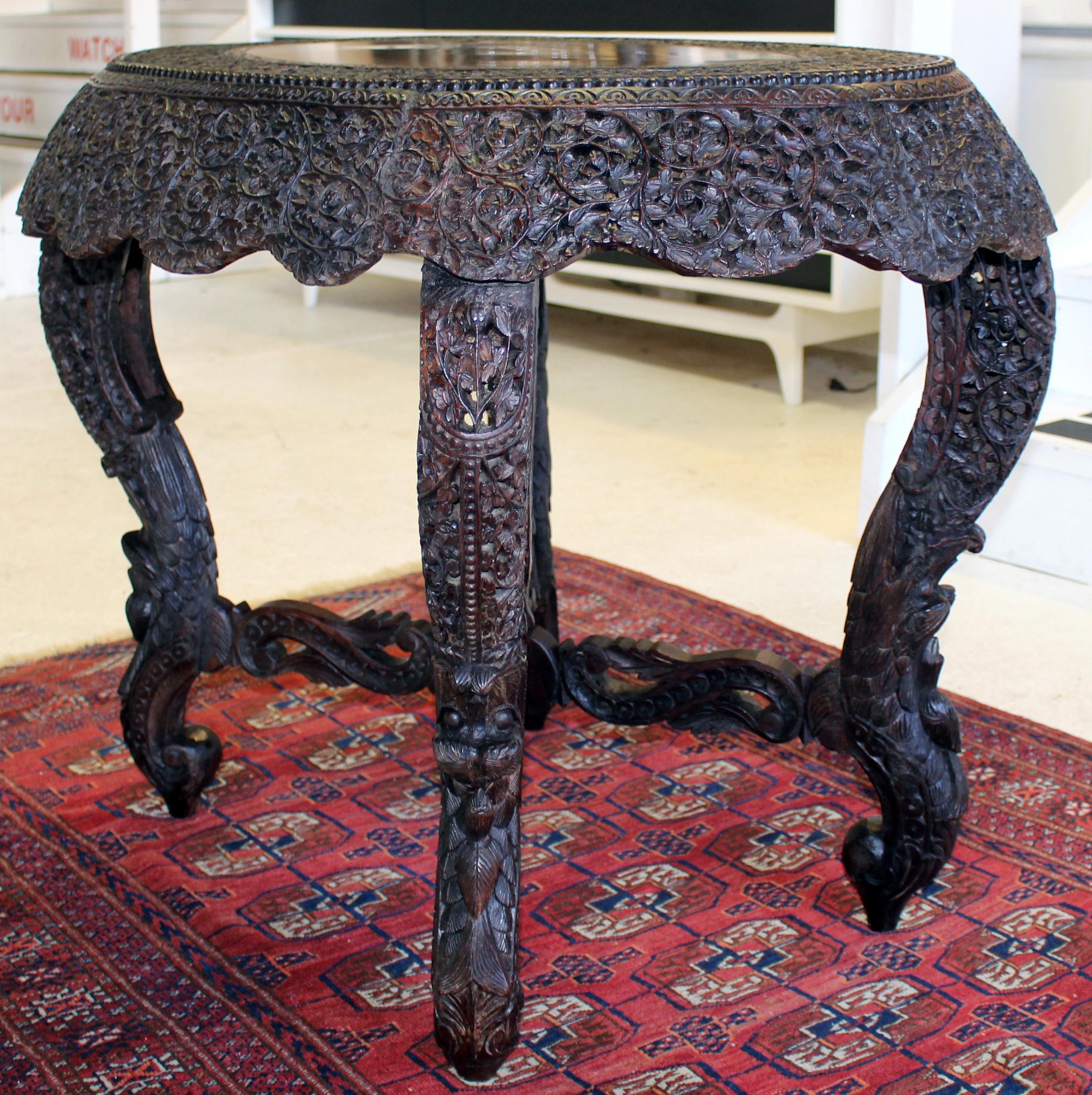 19th Century Intricately Carved Anglo-Indian Center Table For Sale 4