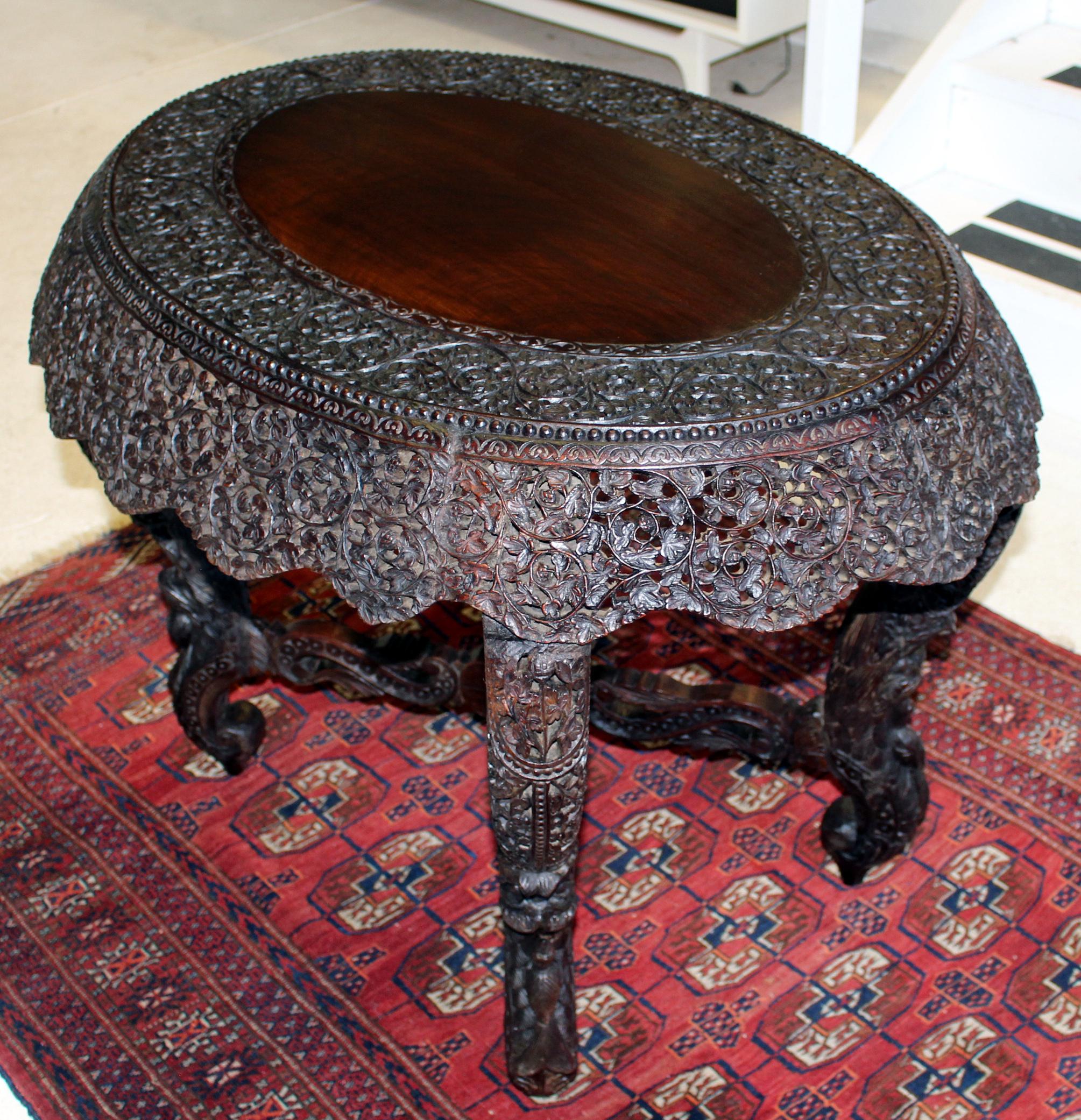 19th Century Intricately Carved Anglo-Indian Center Table For Sale 5