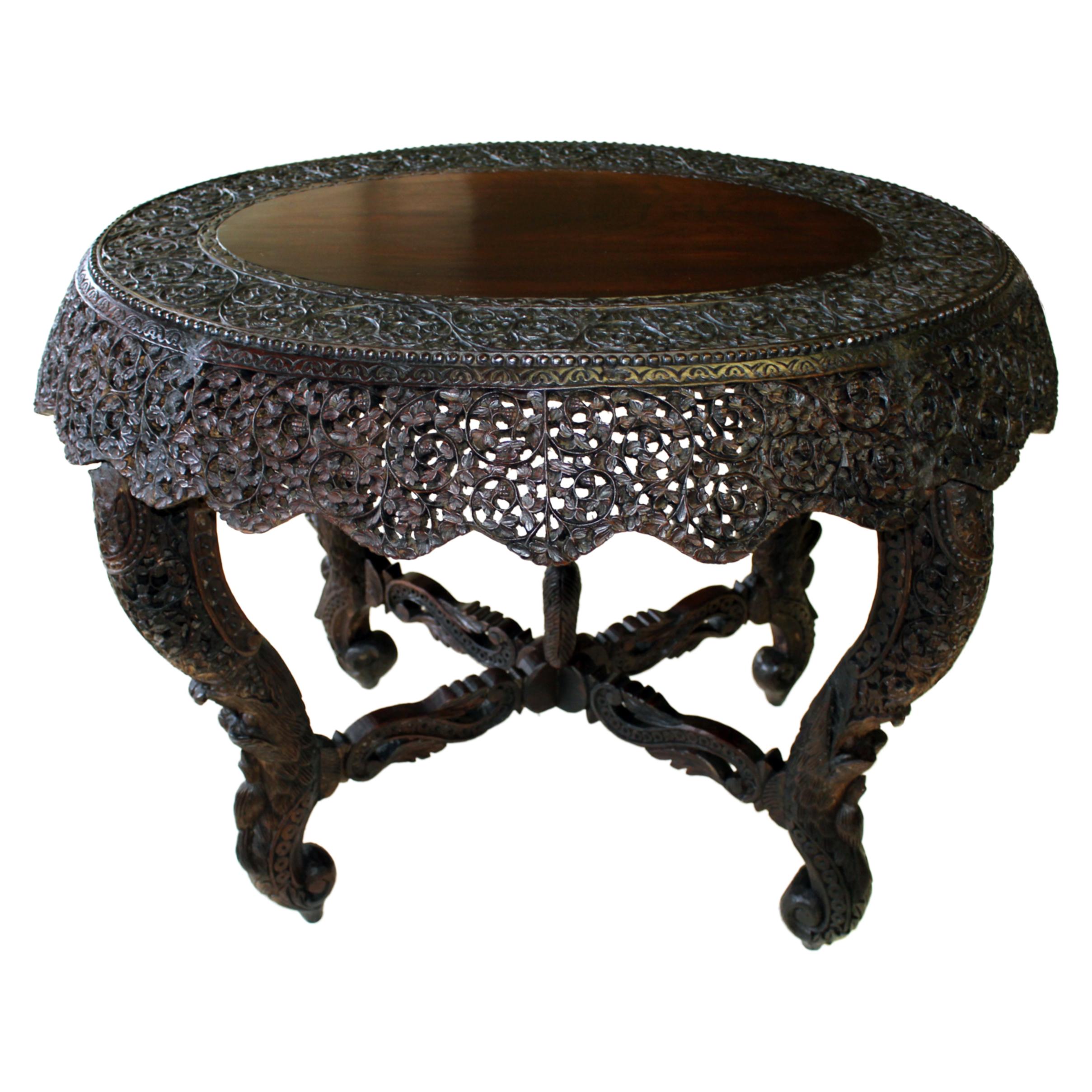 19th Century Intricately Carved Anglo-Indian Center Table For Sale