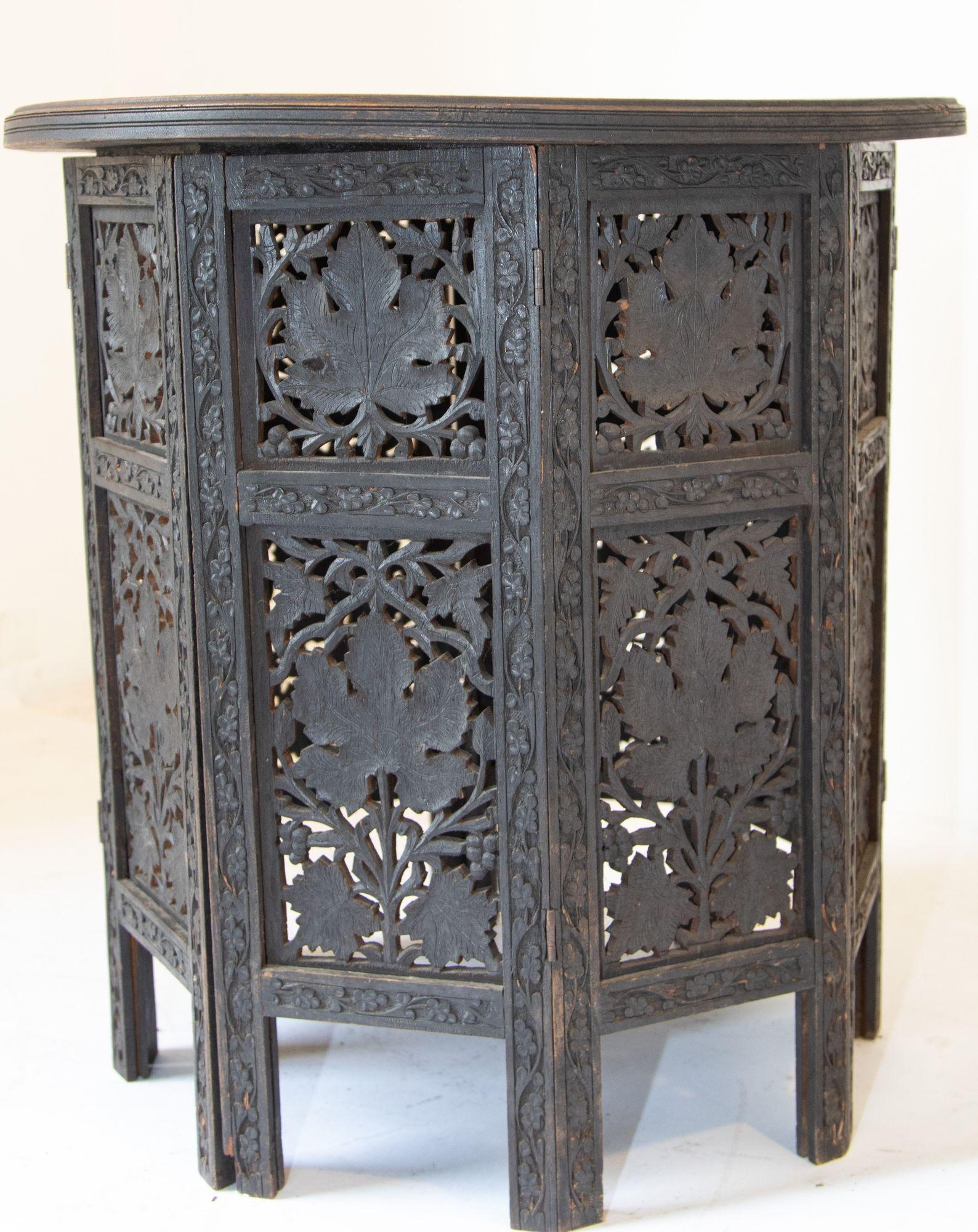 19th Century Intricately Carved Anglo-Indian Side Table In Fair Condition For Sale In North Hollywood, CA