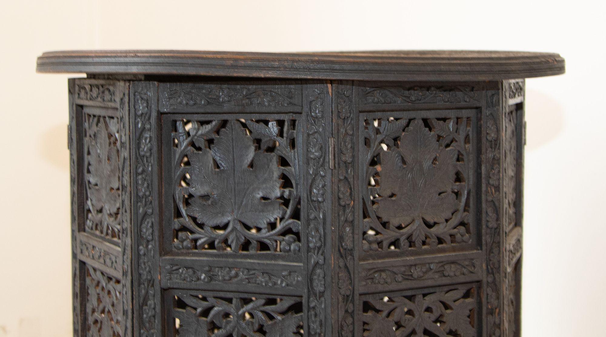 Wood 19th Century Intricately Carved Anglo-Indian Side Table For Sale