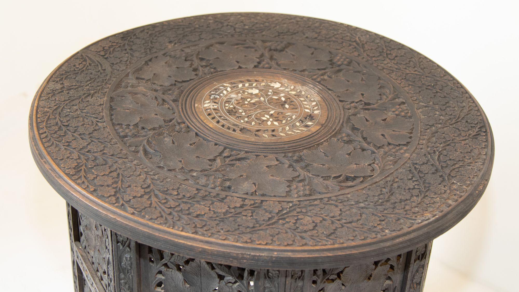 Wood 19th Century Intricately Carved Anglo-Indian Side Table For Sale