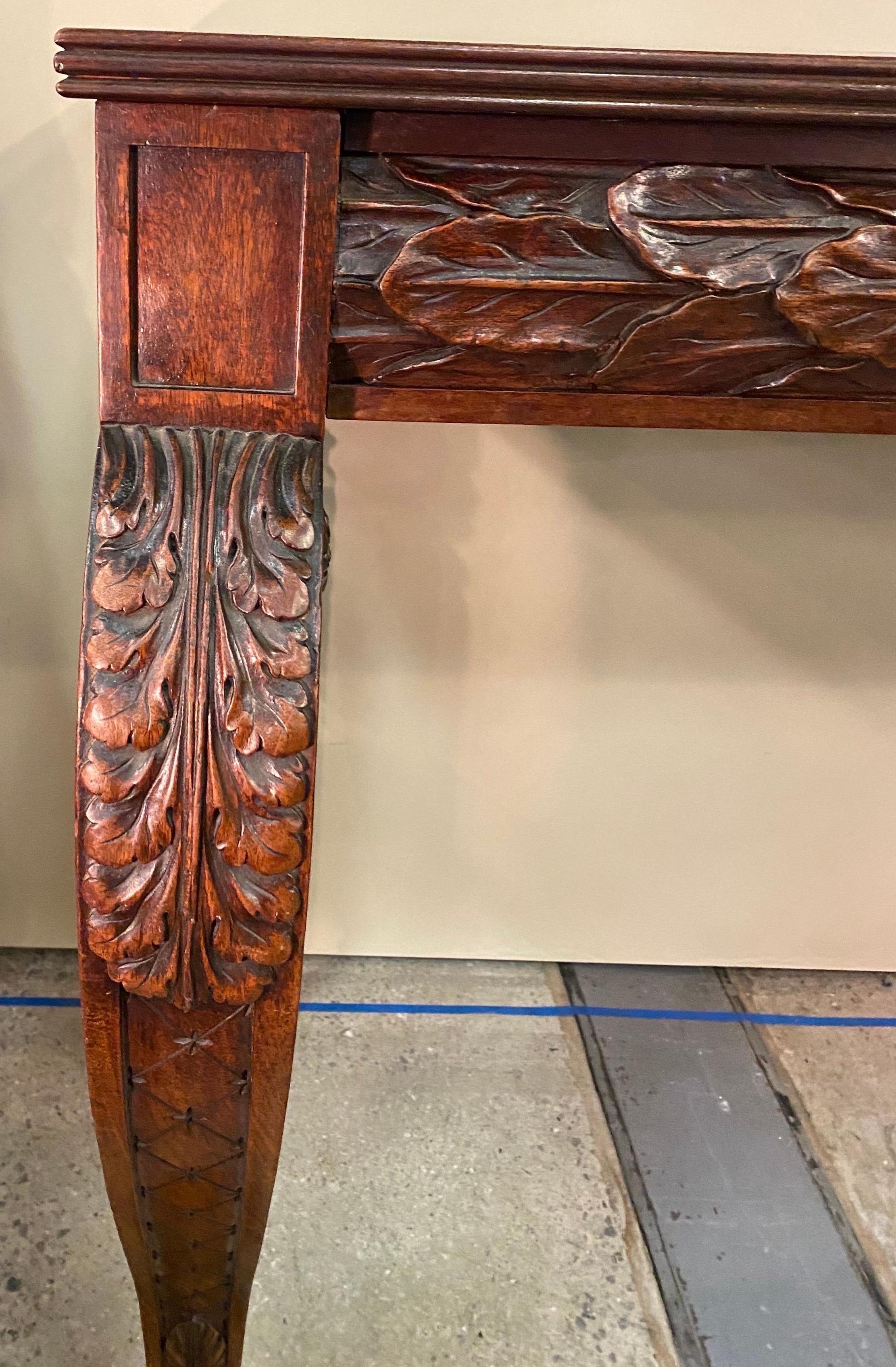 19th Century Irish Carved Mahogany Console with Oak Leaves and Paw Feet In Good Condition In Charleston, SC