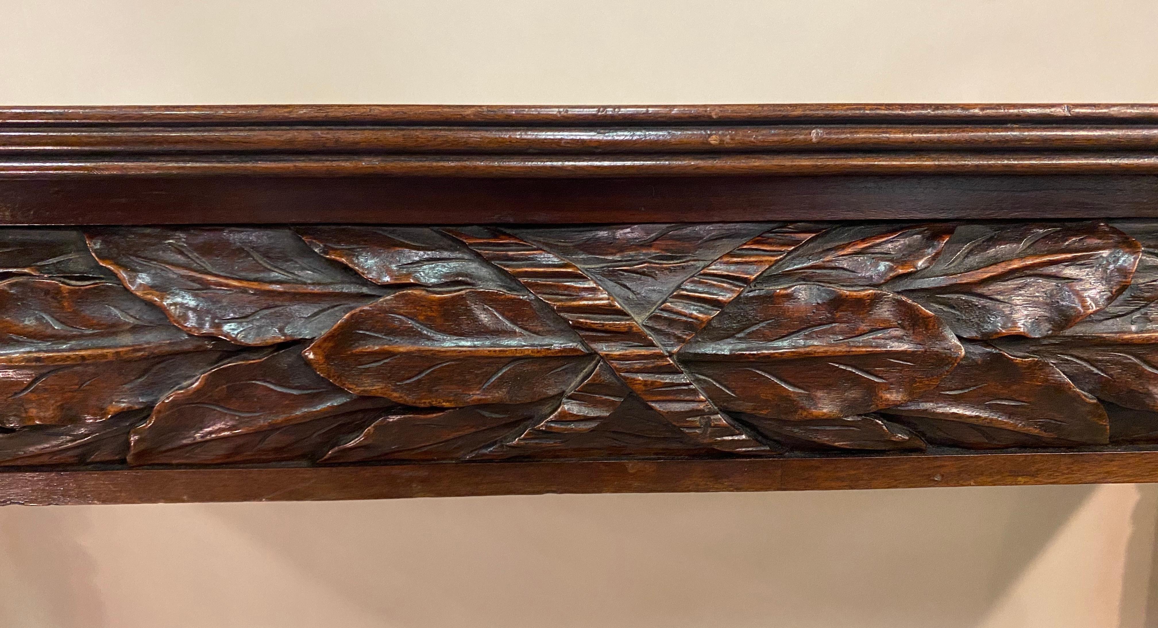 19th Century Irish Carved Mahogany Console with Oak Leaves and Paw Feet 1