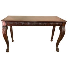 19th Century Irish Carved Mahogany Console with Oak Leaves and Paw Feet
