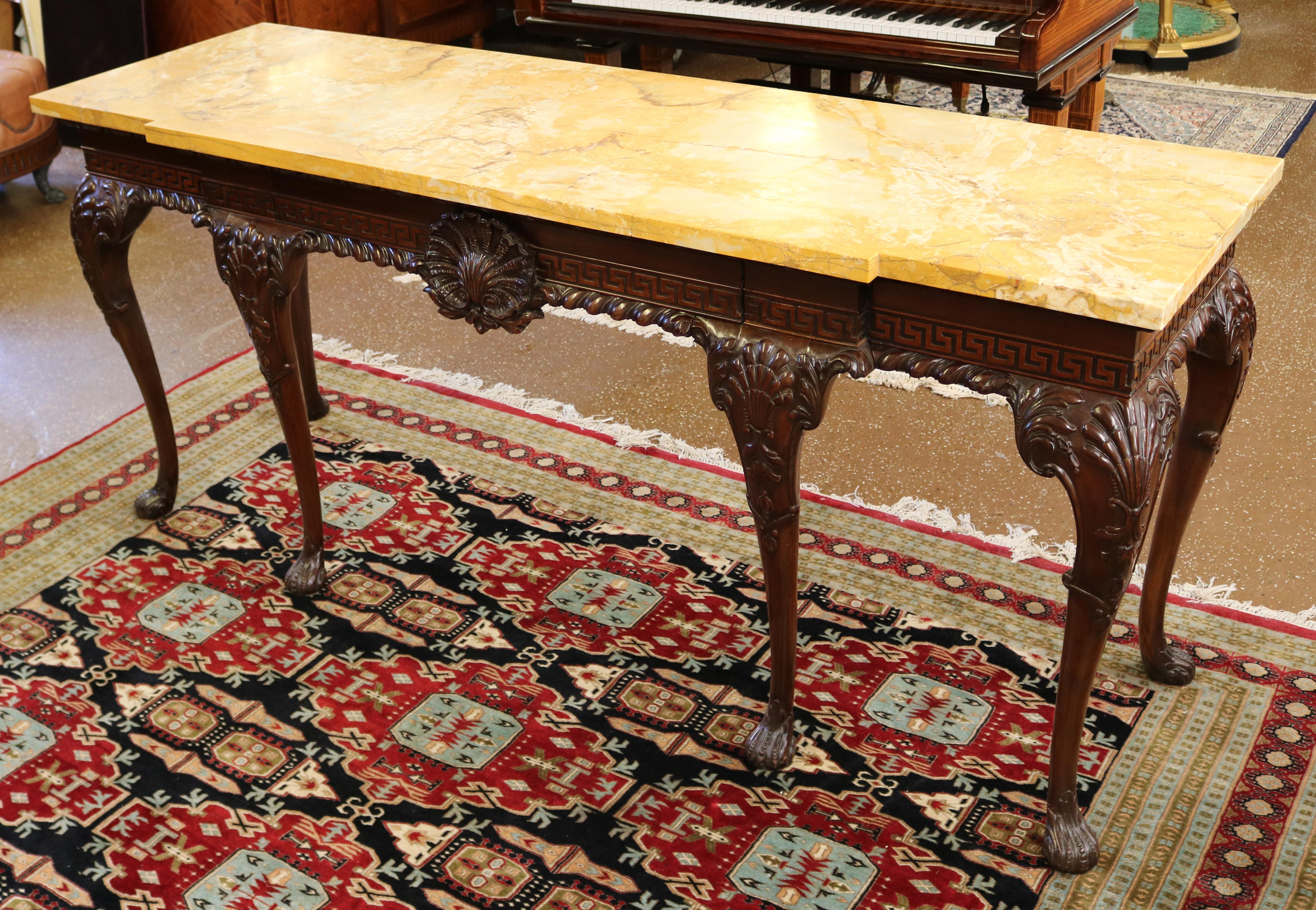 Hand-Carved 19th Century Irish Chippendale Carved Mahogany Marble Top Sideboard For Sale