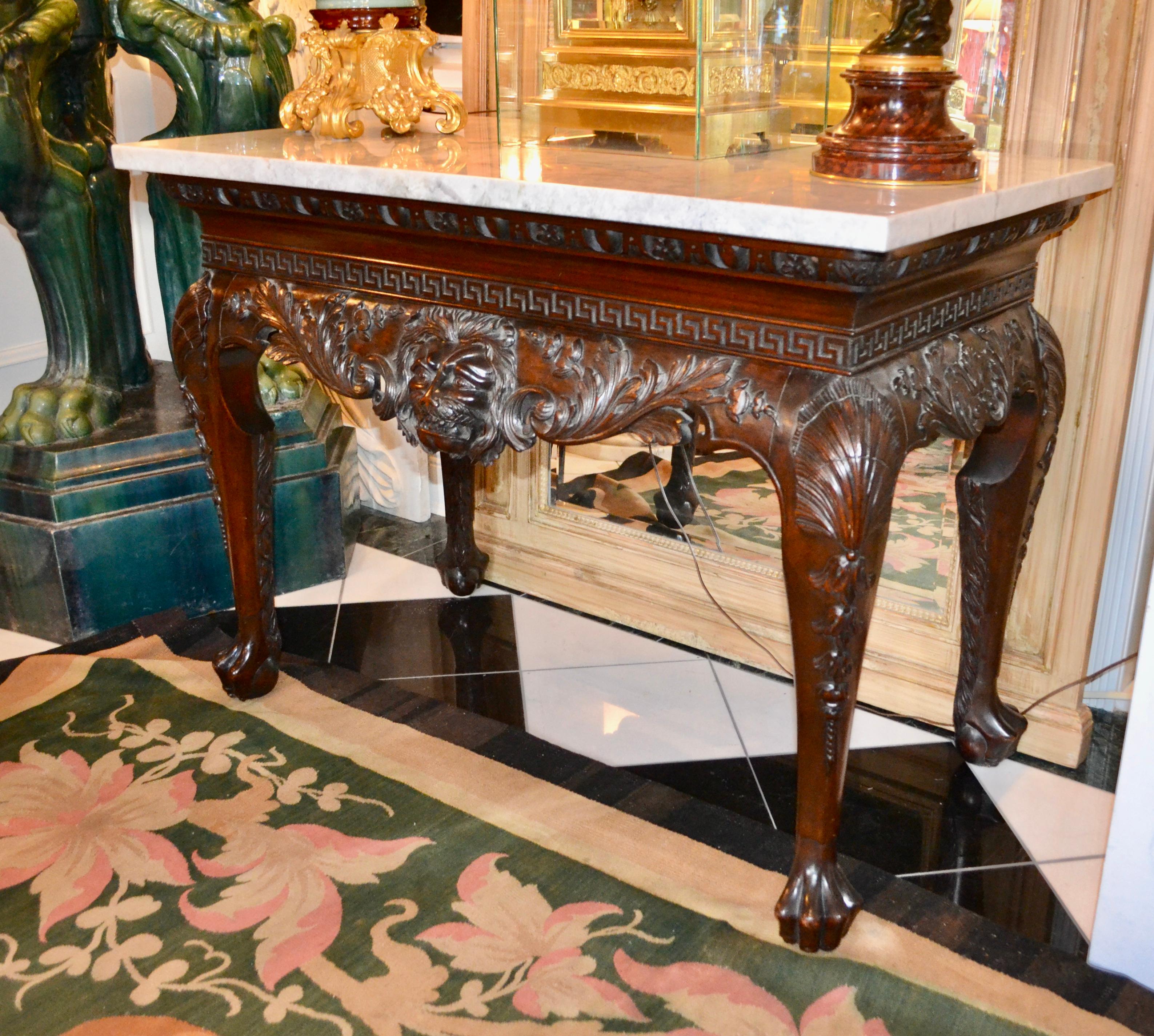 19th Century Irish Chippendale Style Marble-Topped Mahogany Centre Hall Table For Sale 6