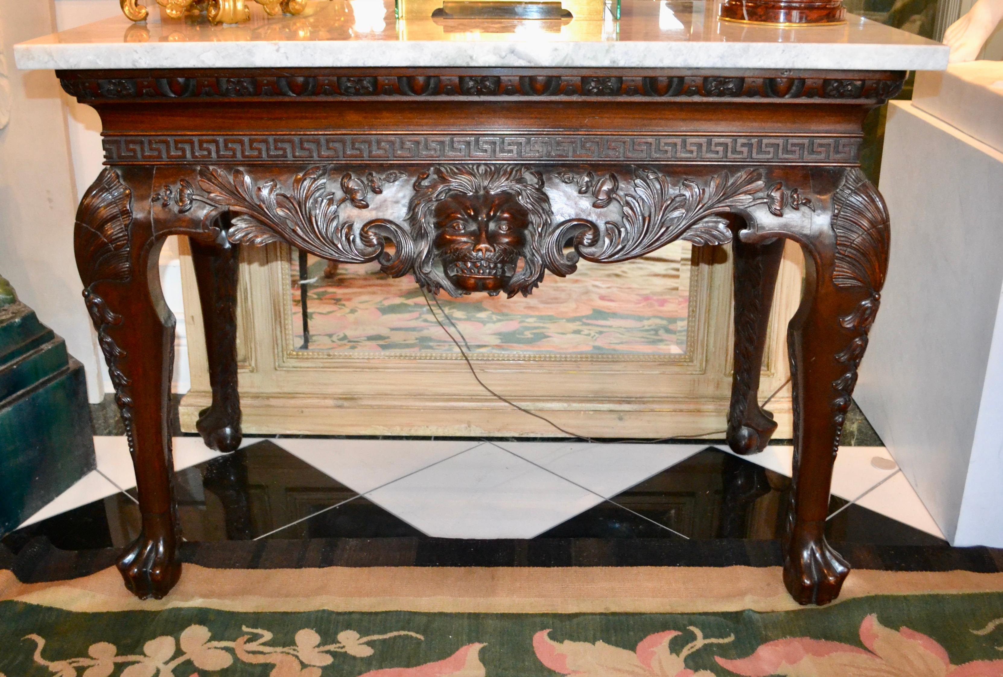 19th Century Irish Chippendale Style Marble-Topped Mahogany Centre Hall Table For Sale 7