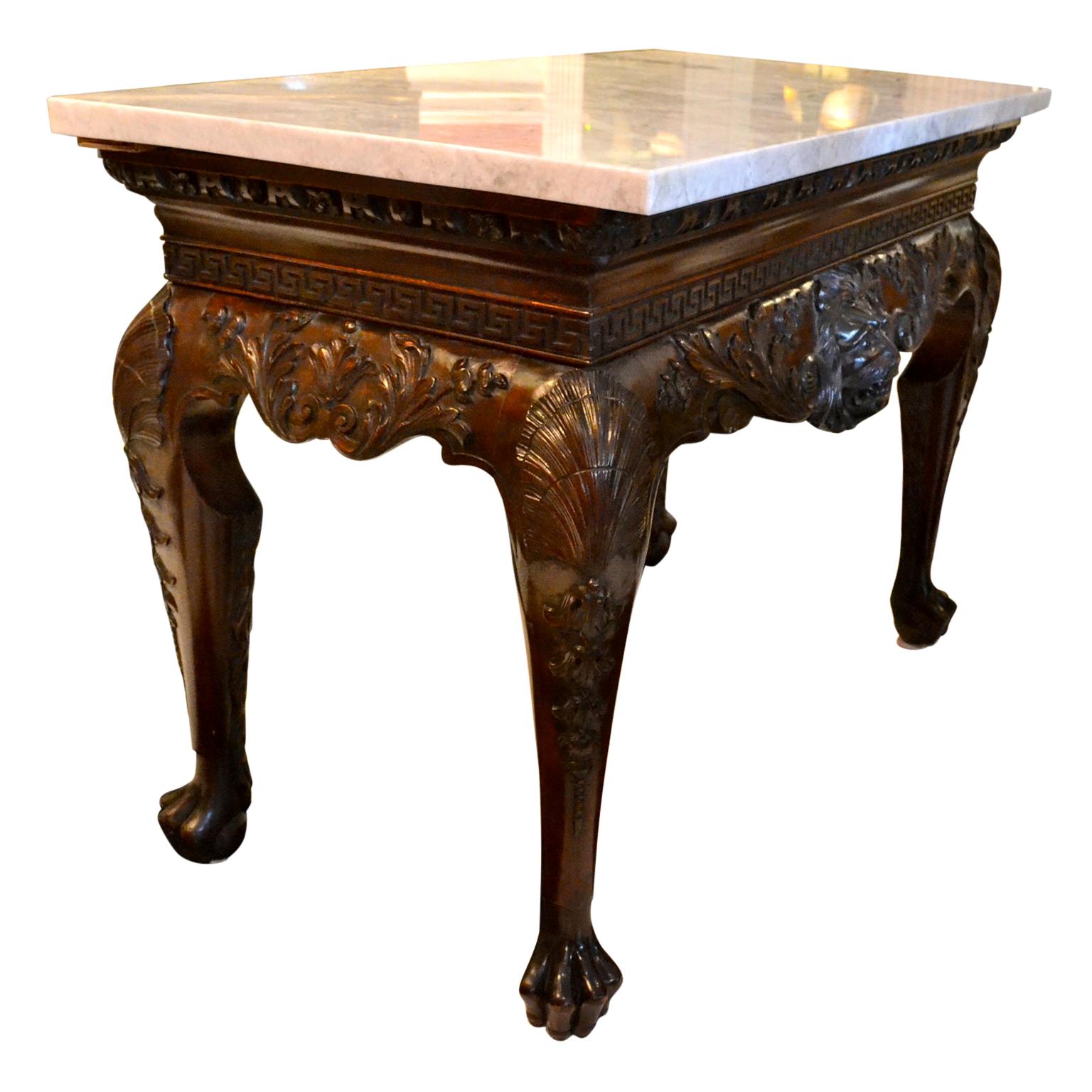 19th Century Irish Chippendale Style Marble-Topped Mahogany Centre Hall Table
