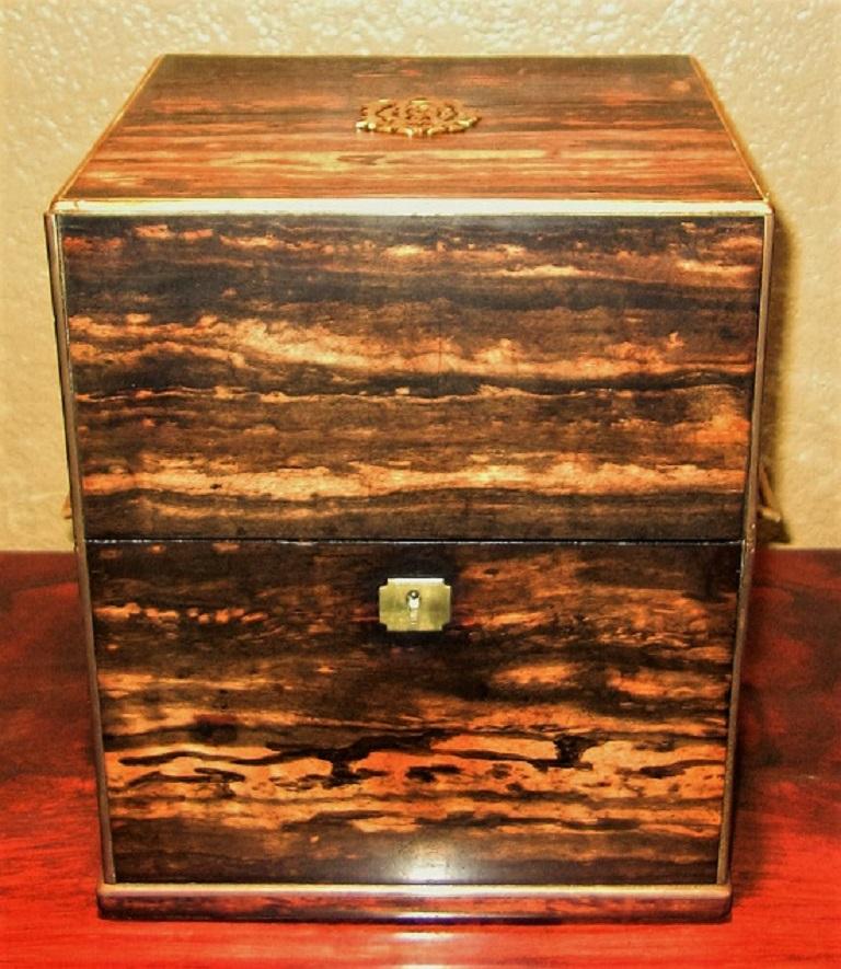 19th Century Irish Coromandel Wood Campaign Decanter Box with Crystal