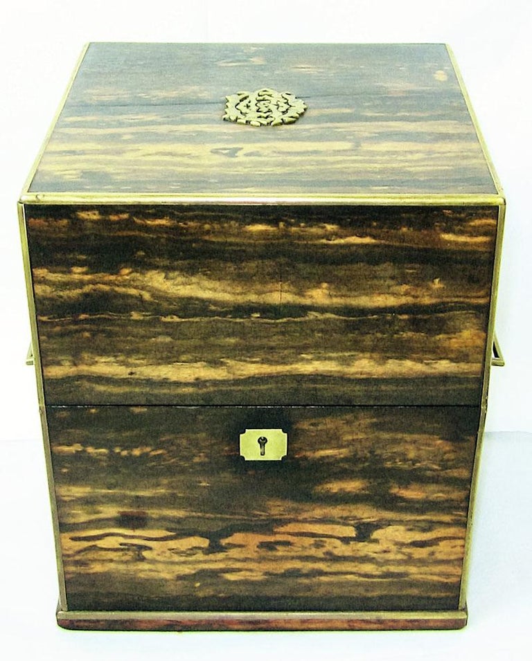 19th Century Irish Coromandel Wood Campaign Decanter Box with Crystal