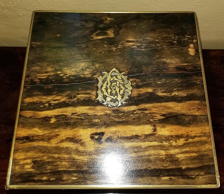 19th Century Irish Coromandel Wood Campaign Decanter Box with Crystal