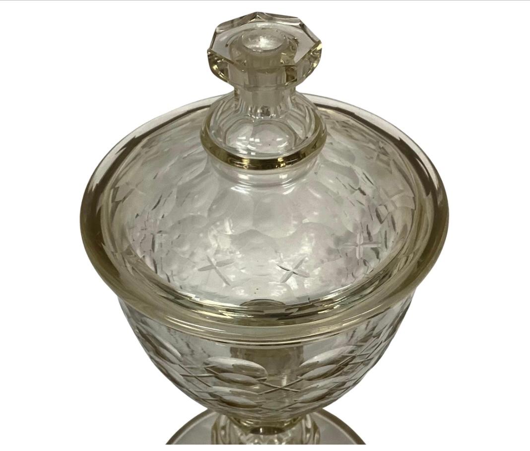 19th Century Irish Cut Crystal Tall Compote with Lid In Good Condition For Sale In Bradenton, FL
