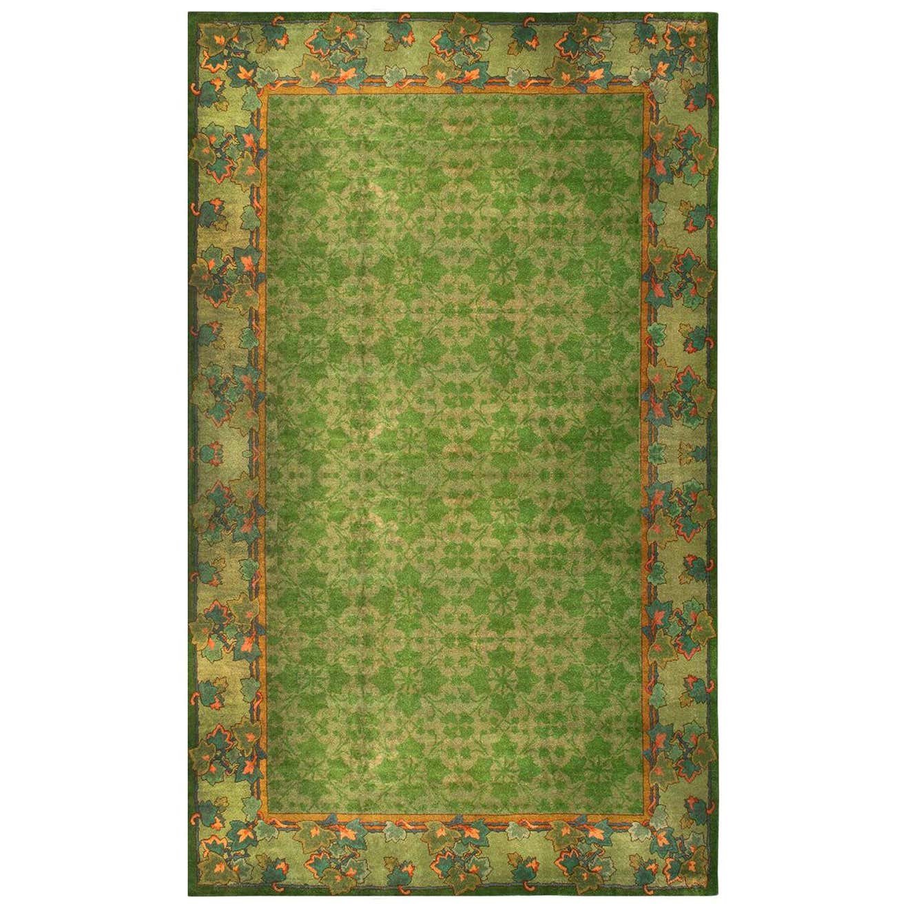 19th Century Irish Donegal Green Handmade Wool Rug For Sale at 1stDibs