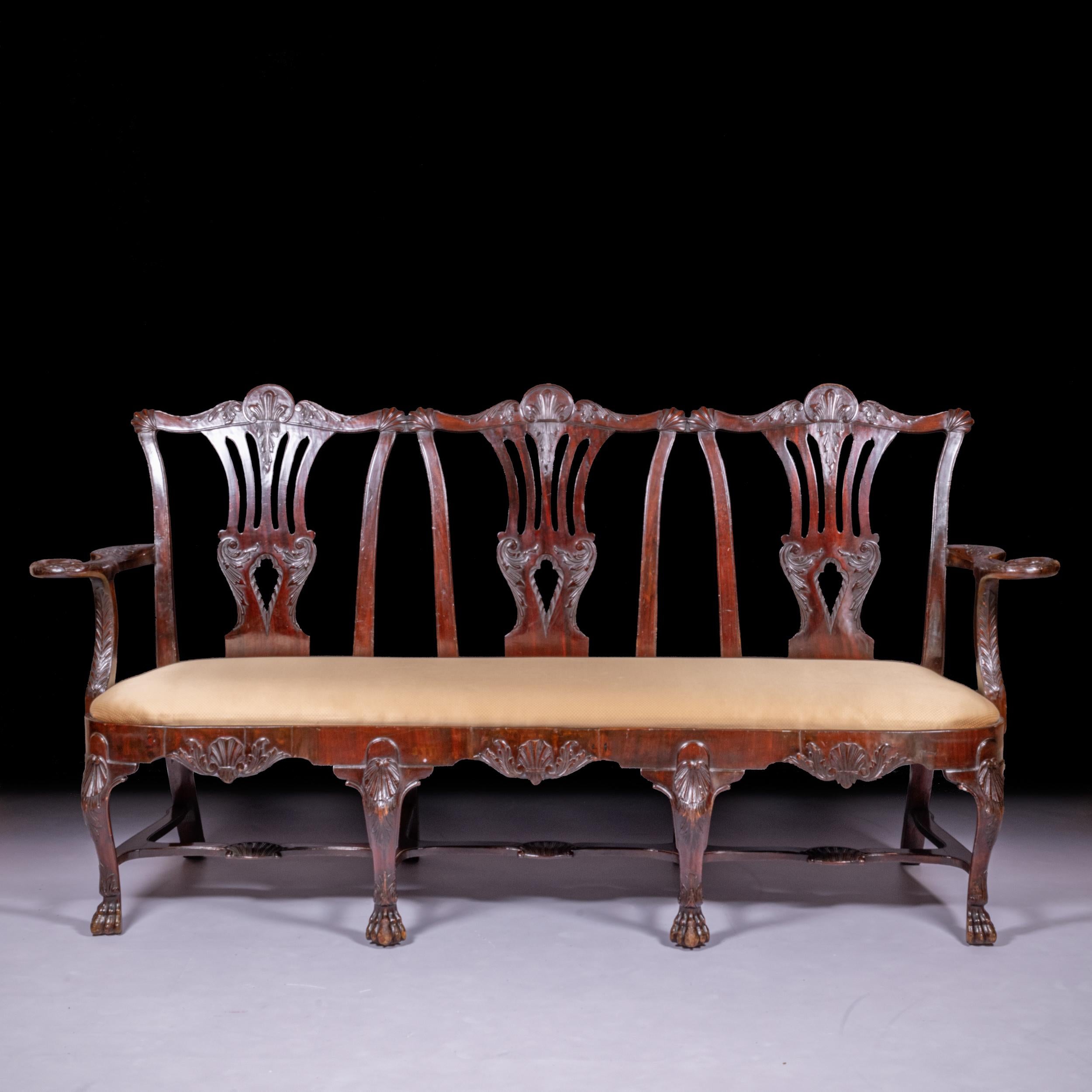 Mahogany 19th Century Irish George III Style Triple Chair Back Settee by Butler of Dublin For Sale