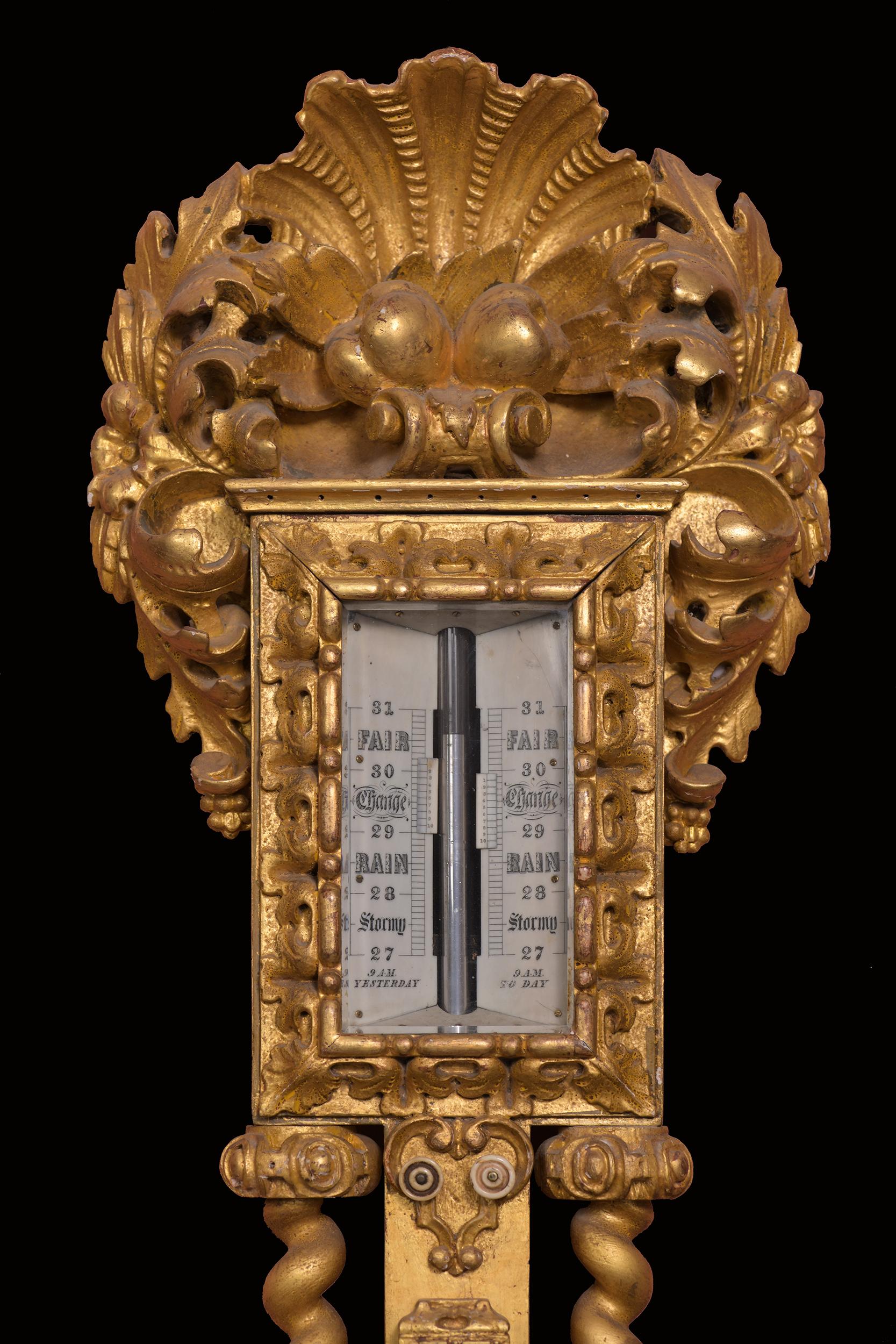 Irisches Barometer aus vergoldetem Holz im Barockstil des 19. Jahrhunderts im Zustand „Relativ gut“ im Angebot in Dublin, IE