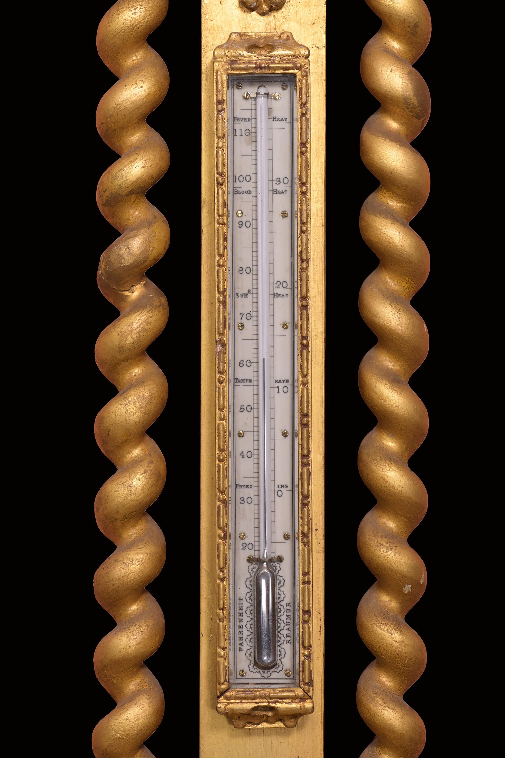 Irisches Barometer aus vergoldetem Holz im Barockstil des 19. Jahrhunderts (Vergoldetes Holz) im Angebot